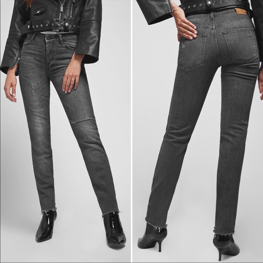 Anine Bing Kara High Rise Straight Leg Jeans in Gray